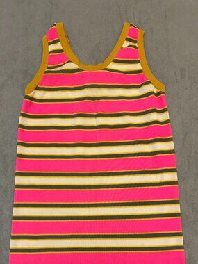 Vintage Neon Pink Stripe Acrylic Knit Tank Top Size L